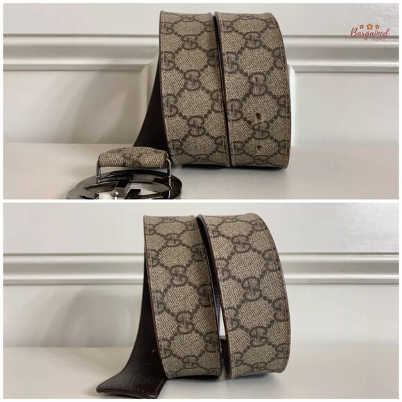 Auth Gucci Dark Brown GG Plus Monogram Interlocking G Buckle Belt Size 85/34 - Picture 8 of 14